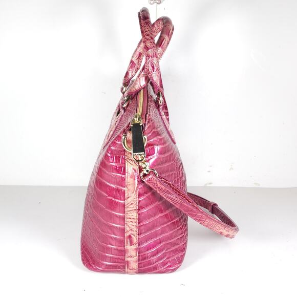 BRAHMIN DUXBURY Medium Pink BLUSH Leather Croc Embossed Ombre Satchel Handbag - Picture 5 of 16